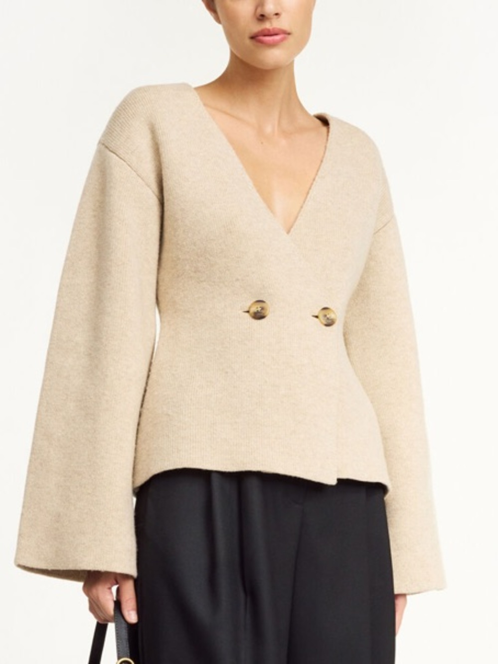 By Malene Birger Tinley Brown V-Neck Wool Knit Cardigan